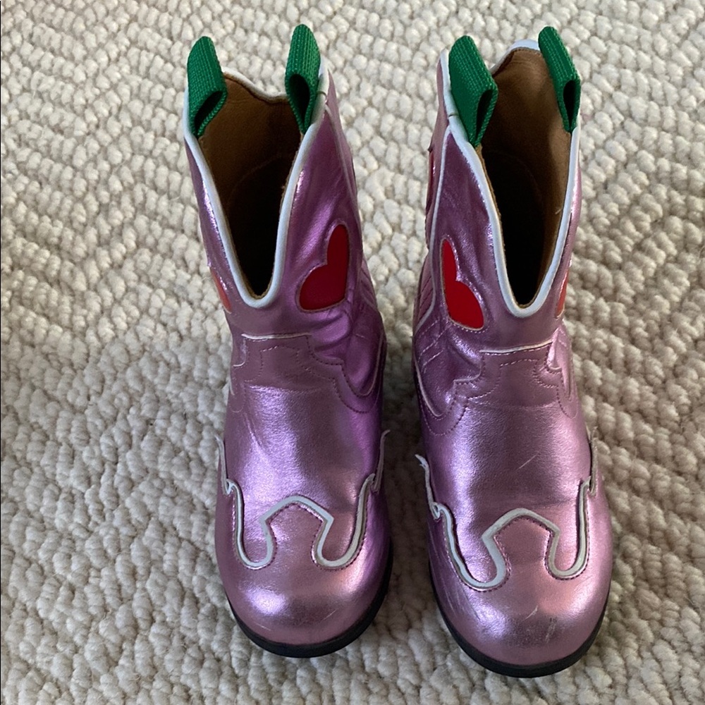 Pink Metallic Boots with Heart Design